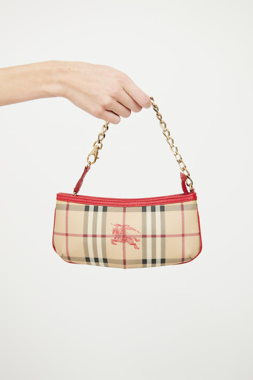 Burberry Red Leather 
Haymarket Check Anabel Chain Wristlet