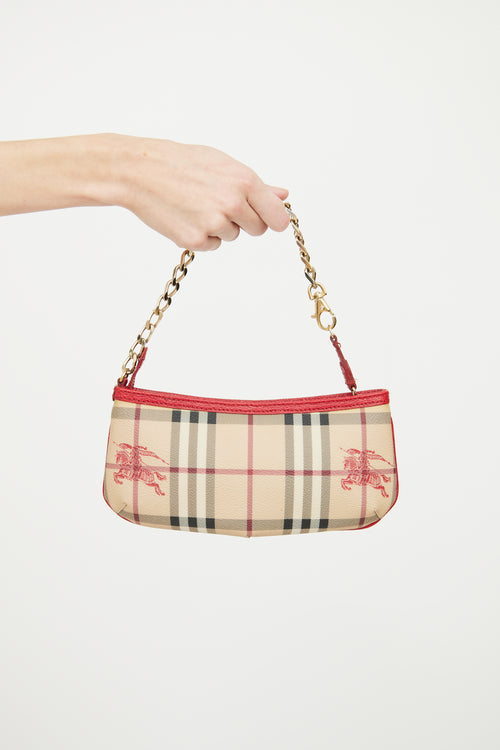 Burberry Red Leather 
Haymarket Check Anabel Chain Wristlet