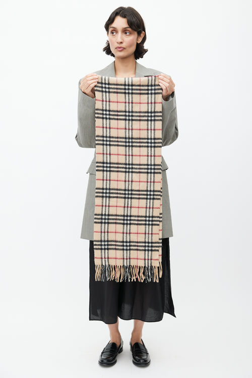 Burberry Beige Cashmere Check Scarf