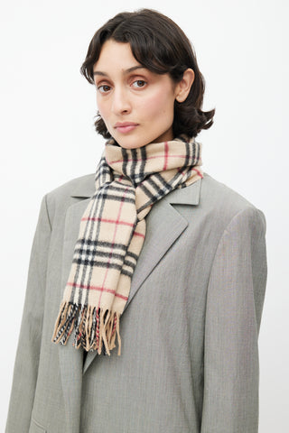 Burberry Beige Cashmere Check Scarf