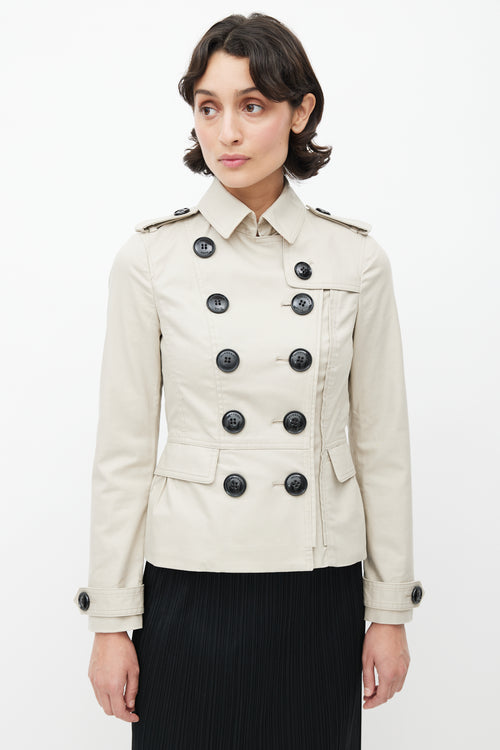 Burberry Beige Double Breasted Short Trench Coat