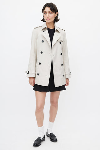 Burberry Beige Double Breasted Short Belted Trench Coat