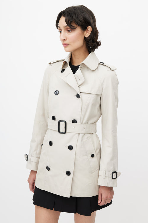 Burberry Beige Double Breasted Short Belted Trench Coat