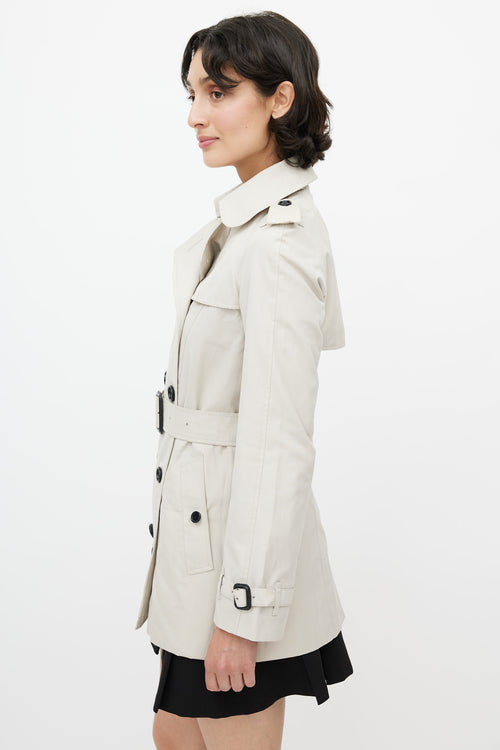 Burberry Beige Double Breasted Short Belted Trench Coat