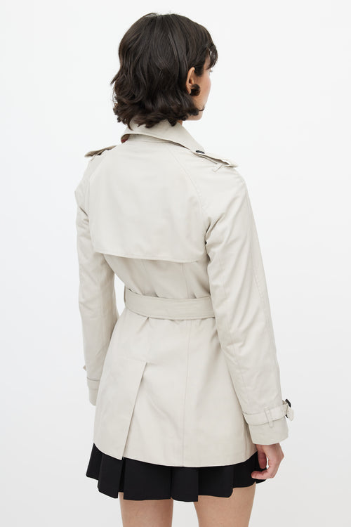 Burberry Beige Double Breasted Short Belted Trench Coat