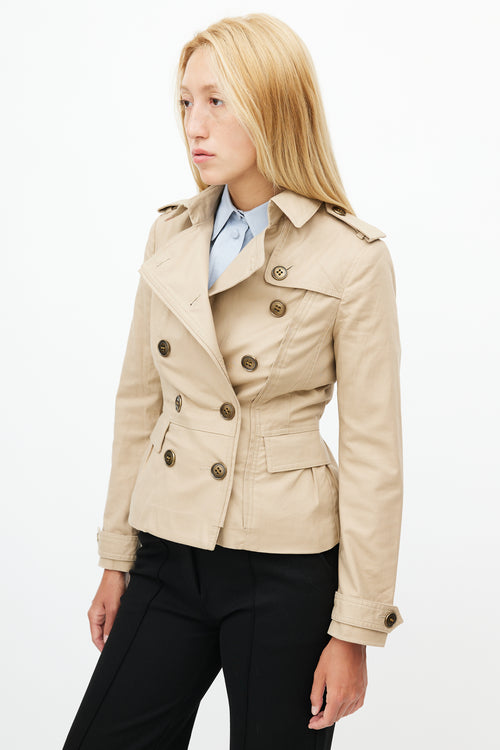 Burberry Beige Double Breasted Short Trench Coat