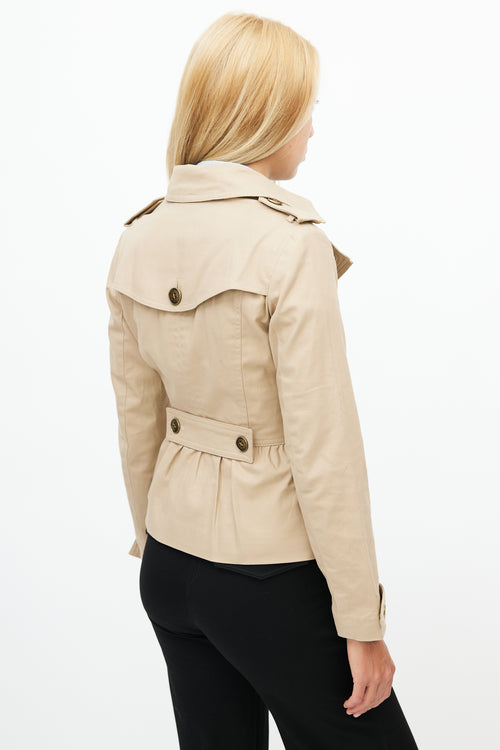 Burberry Beige Double Breasted Short Trench Coat