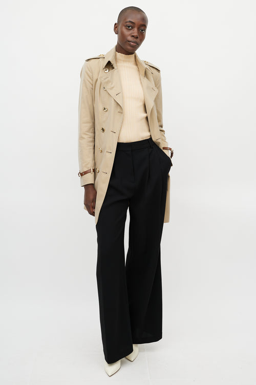 Burberry Beige Gold Buttoned Trench Coat