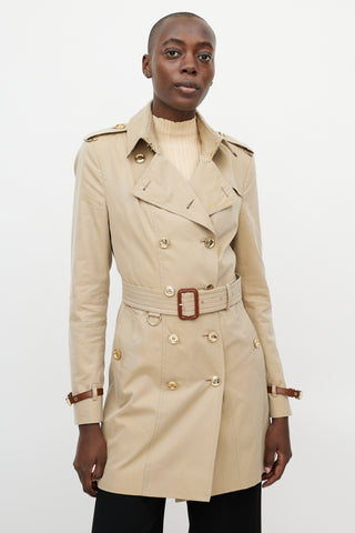 Burberry Beige Gold Buttoned Trench Coat