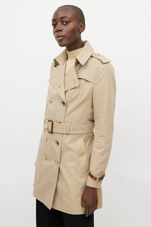 Burberry Beige Gold Buttoned Trench Coat