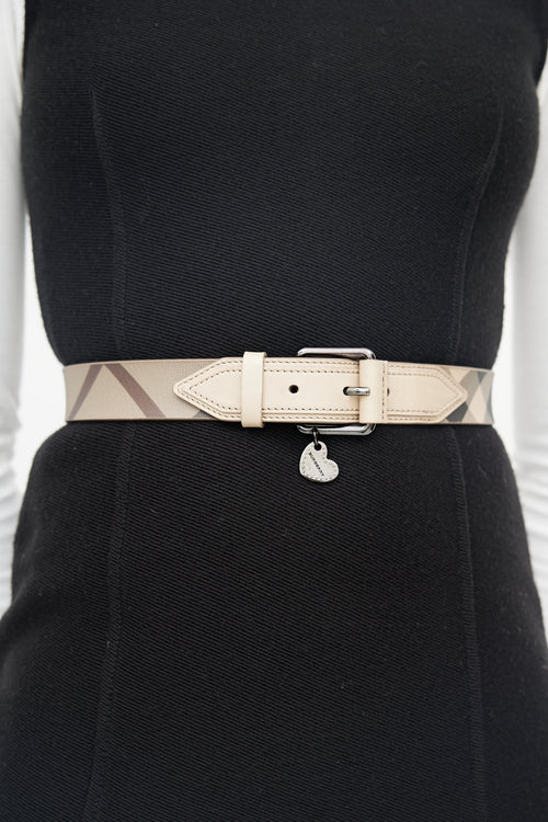 Burberry Beige 
Black Coated Canvas Smoked Check Belt