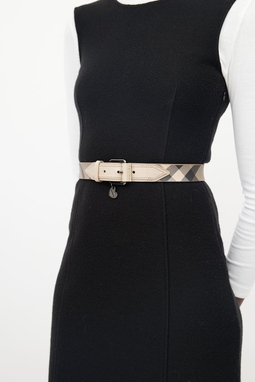 Burberry Beige 
Black Coated Canvas Smoked Check Belt