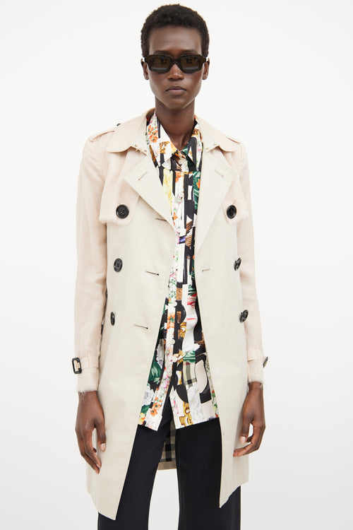 Burberry Beige Silk Sleeve Trench Coat