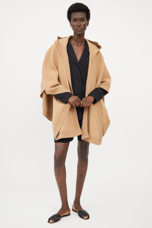 Burberry Tan Wool Cashmere Logo Hooded Cape