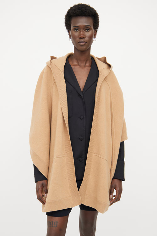 Burberry Tan Wool Cashmere Logo Hooded Cape