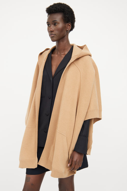 Burberry Tan Wool Cashmere Logo Hooded Cape