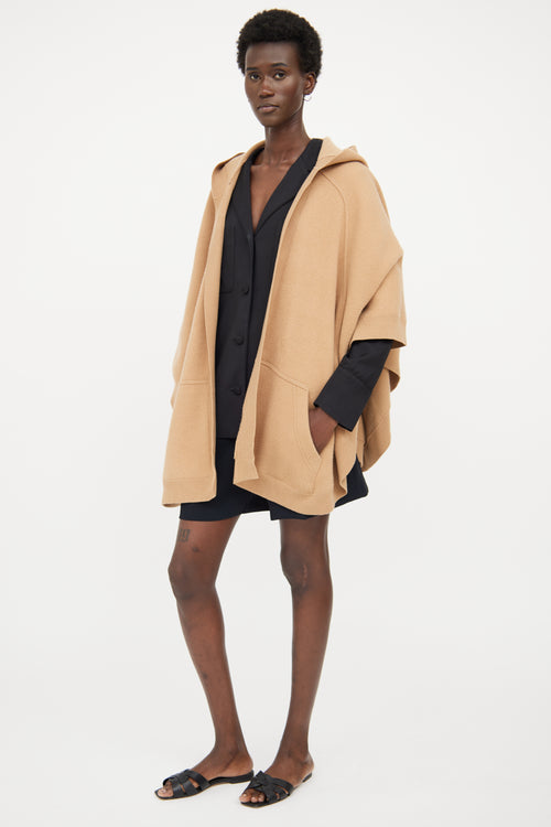 Burberry Tan Wool Cashmere Logo Hooded Cape