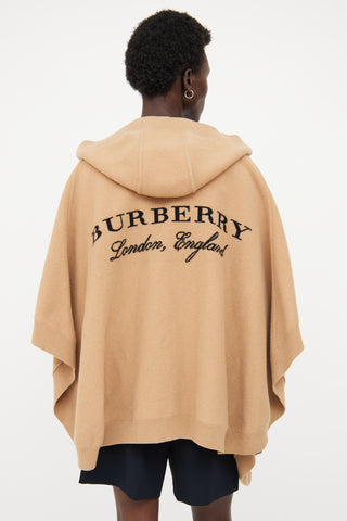 Burberry Tan Wool Cashmere Logo Hooded Cape