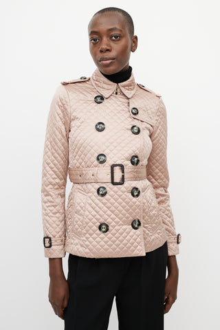 Burberry Beige Metallic Quilted Belted Jacket