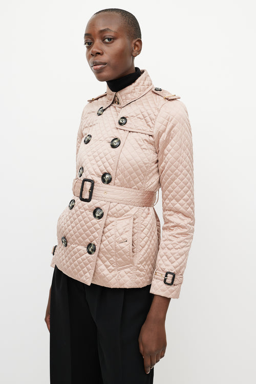 Burberry Beige Metallic Quilted Belted Jacket