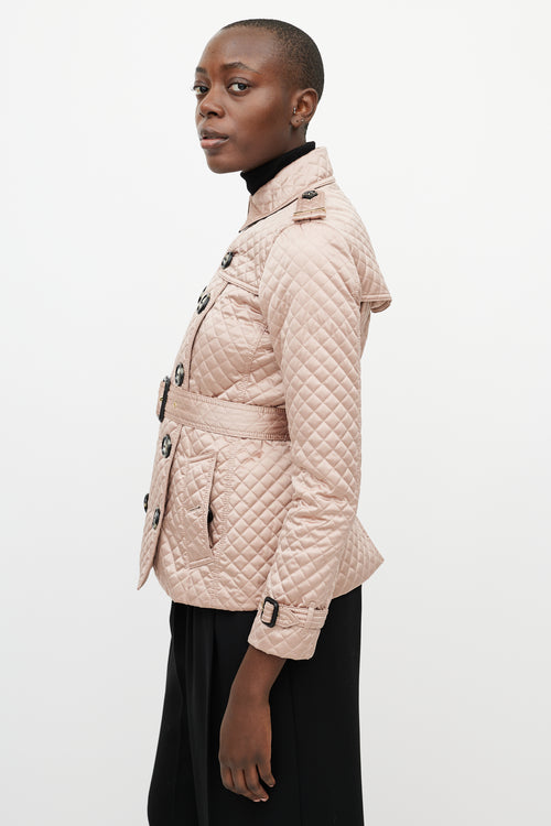 Burberry Beige Metallic Quilted Belted Jacket