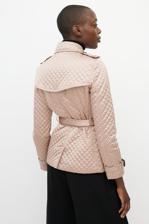 Burberry Beige Metallic Quilted Belted Jacket