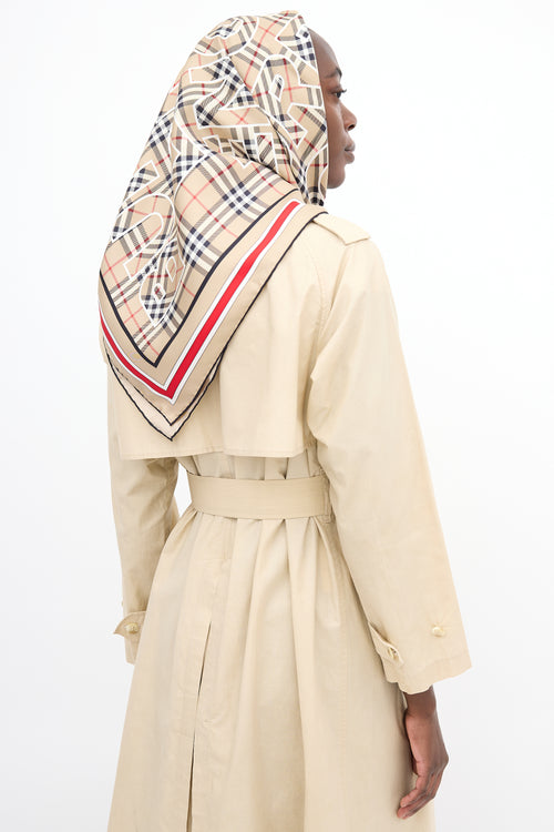 Beige 
Multi Silk Nova Check Logo Scarf