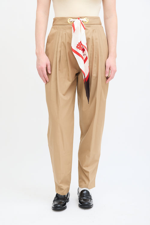 Burberry Beige 
Multi Silk Scarf Belted Trouser