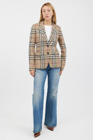 Burberry Beige 
Multicolour Cashmere Nova Check Blazer