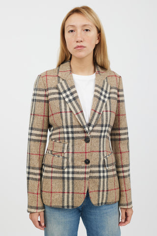 Burberry Beige 
Multicolour Cashmere Nova Check Blazer