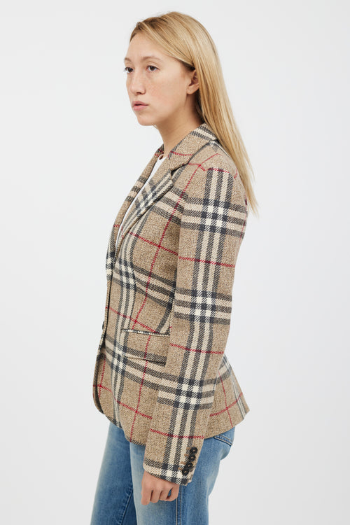 Burberry Beige 
Multicolour Cashmere Nova Check Blazer