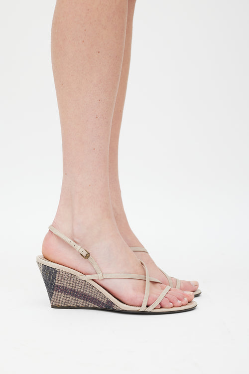 Burberry Beige 
Multicolour Leather Woven Wedge Heel