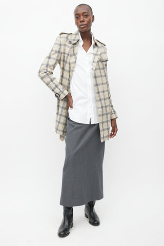 Burberry Beige Nova Check Belted Trench Coat