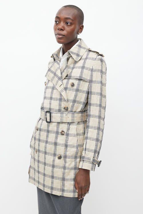 Burberry Beige Nova Check Belted Trench Coat