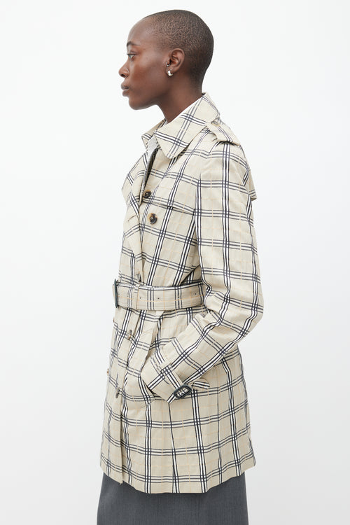 Burberry Beige Nova Check Belted Trench Coat