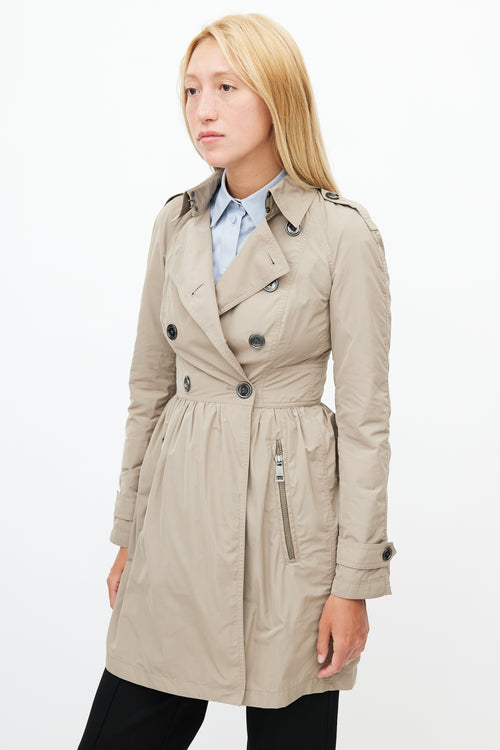 Burberry Beige Nylon Double Breasted Trench Coat