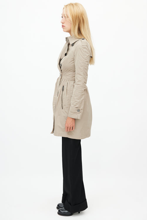 Burberry Beige Nylon Double Breasted Trench Coat