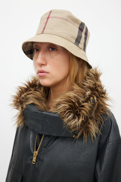 Burberry Beige 
Red Plaid Bucket Hat