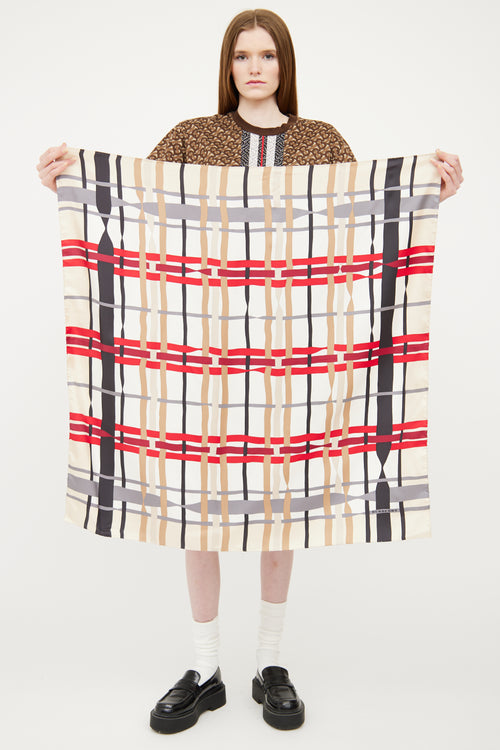 Burberry Beige 
Red Check Silk Scarf