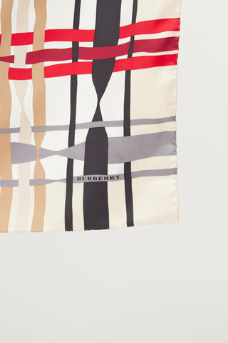 Burberry Beige 
Red Check Silk Scarf