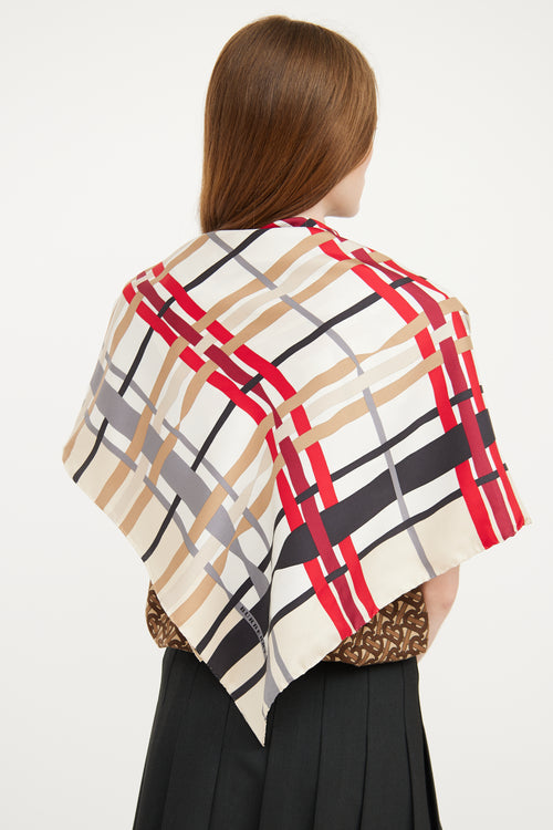 Burberry Beige 
Red Check Silk Scarf