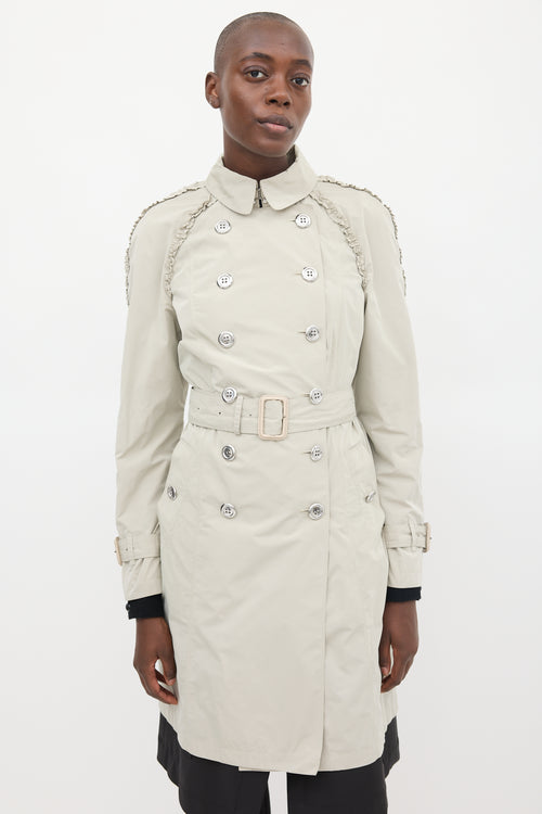 Burberry Beige Ruffle Trim Belted Coat