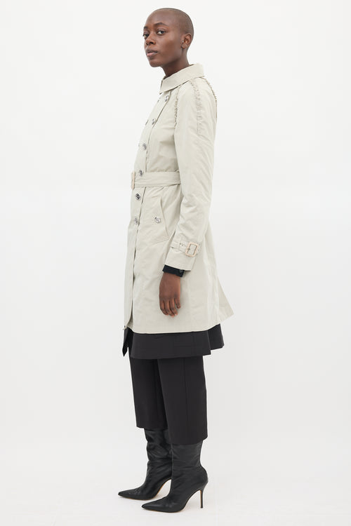 Burberry Beige Ruffle Trim Belted Coat