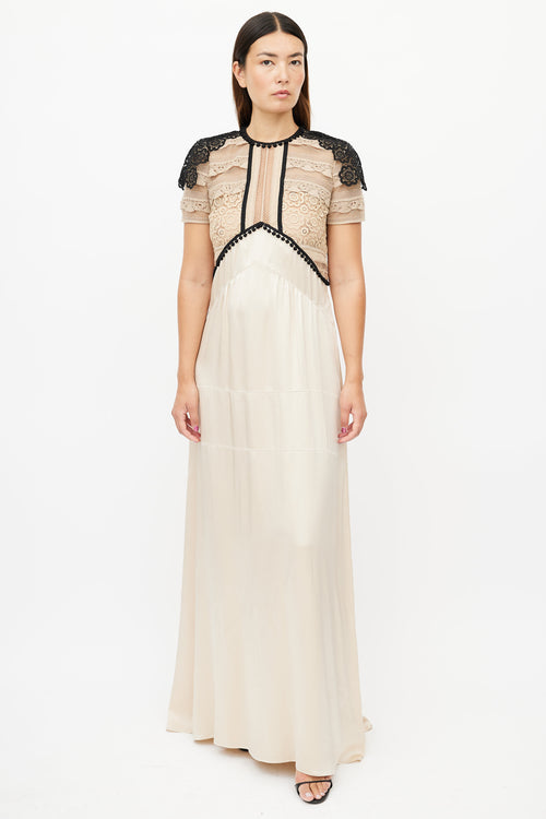 Burberry Beige Silk 
Lace Maxi Dress