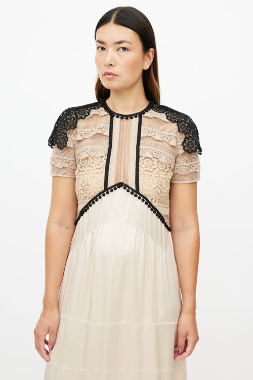 Burberry Beige Silk 
Lace Maxi Dress