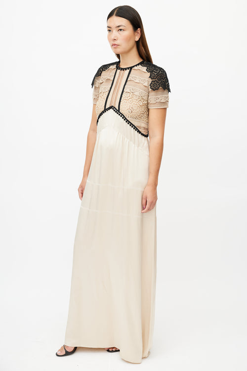 Burberry Beige Silk 
Lace Maxi Dress