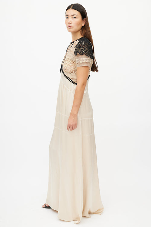 Burberry Beige Silk 
Lace Maxi Dress