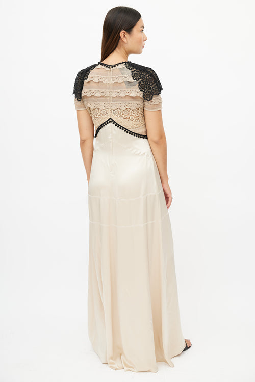 Burberry Beige Silk 
Lace Maxi Dress