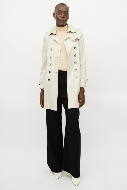 Burberry Beige Silver Double Breasted Trench Coat