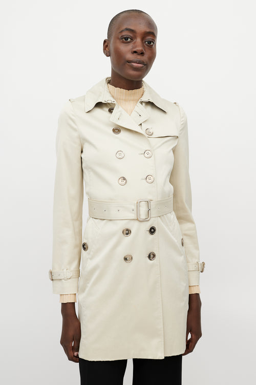 Burberry Beige Silver Double Breasted Trench Coat